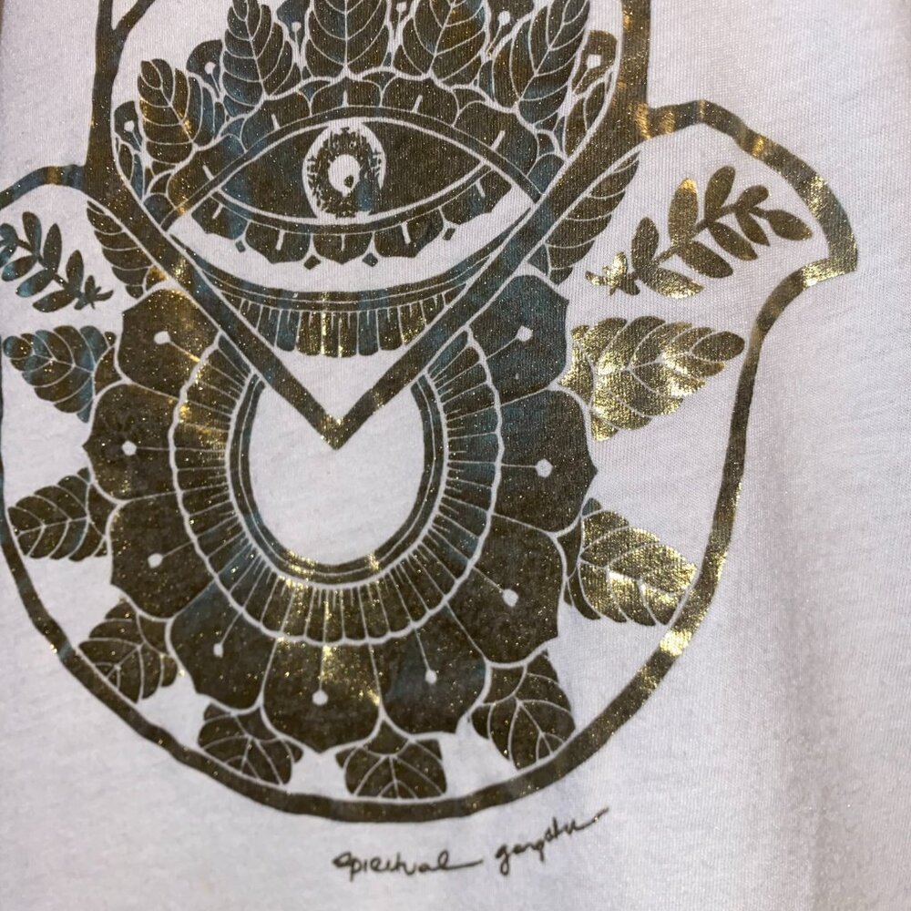 Spiritual Gangster Tee Hamsa Hand Gold